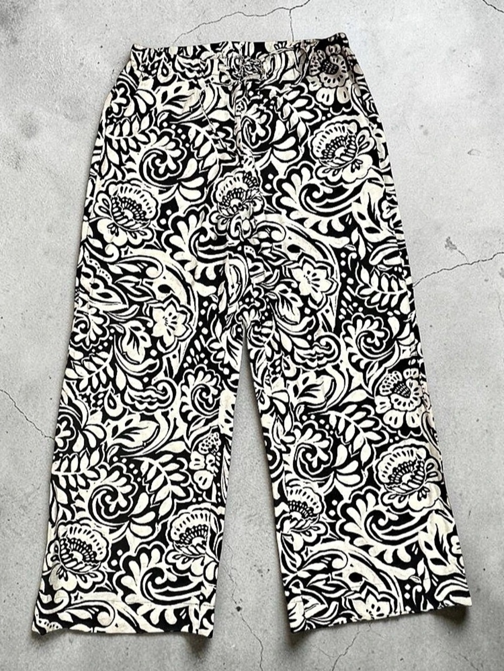 John Paul Richard Floral Wide Leg Pants in Black & White With Hint Of Purple